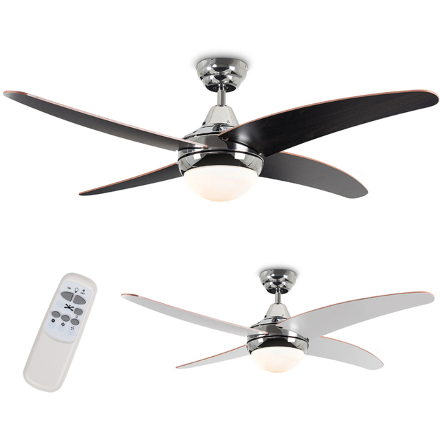 ValueLights Apache Chrome and Wood Reversible Ceiling Fan with Remote 48 inch - image 1