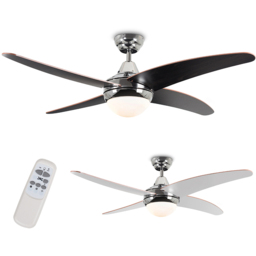ValueLights Apache Chrome and Wood Reversible Ceiling Fan with Remote 48 inch