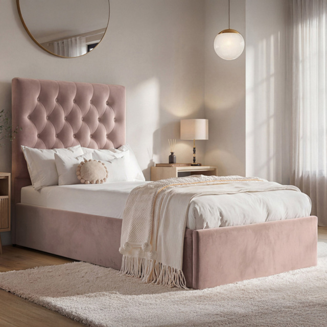 Flair Milan Pink Velvet Single Ottoman Bed - image 1