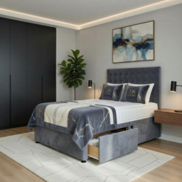 DS Living Casia Grey Double Plush Velvet Divan Bed with 4 Drawer - thumbnail 2
