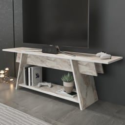 Decorotika Lanca White Marble Effect Single Shelf TV Unit