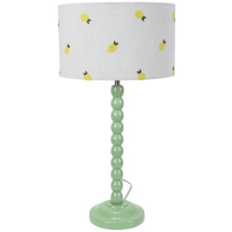 ValueLights Bobbins Lemon Embroidered Drum Shade Sage Green LED Table Lamp - thumbnail 1