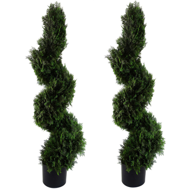 Leaf Spiral Topiary Cedar Artificial Tree in Pot 120cm 2 Pack - image 1