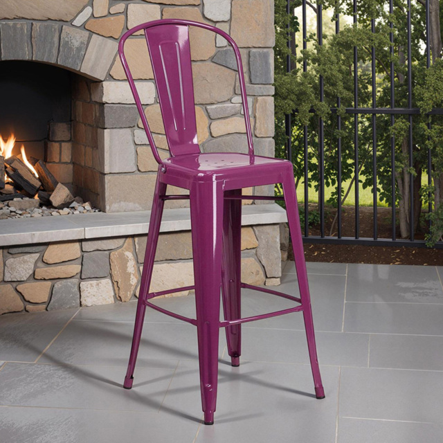 FWStyle Purple Galvanised Steel Ready Assembled Bar Stools 24 inch Set of 4 - image 1