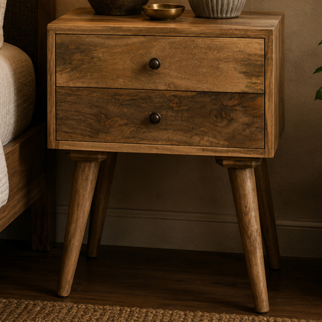 Artisan Furniture Beige 2 Drawer Solid Wood Bedside Table - image 1
