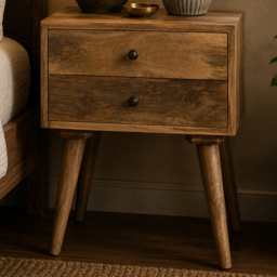 Artisan Furniture Beige 2 Drawer Solid Wood Bedside Table - thumbnail 1