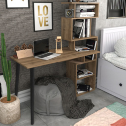 Decorotika Vina Walnut Study Desk with Bookshelf