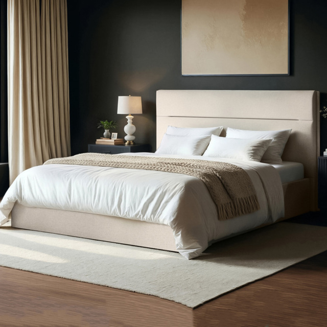 SOLACE+CO Nela King Size Cream Woven Fabric Ottoman Bed with Padded Headboard - image 1