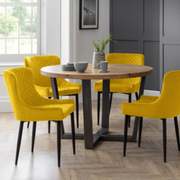 Julian Bowen Brooklyn 4 Seater Round Dining Set Oak and Mustard