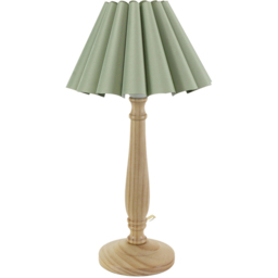 ValueLights Victoria Sage Green Scallop Shade Light Wood LED Table Lamp