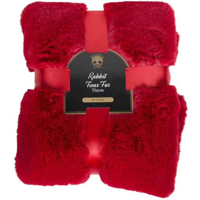 Divante Red Soft Rabbit Faux Fur Throw 127 x 152cm - image 1