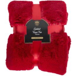 Divante Red Soft Rabbit Faux Fur Throw 127 x 152cm - thumbnail 1