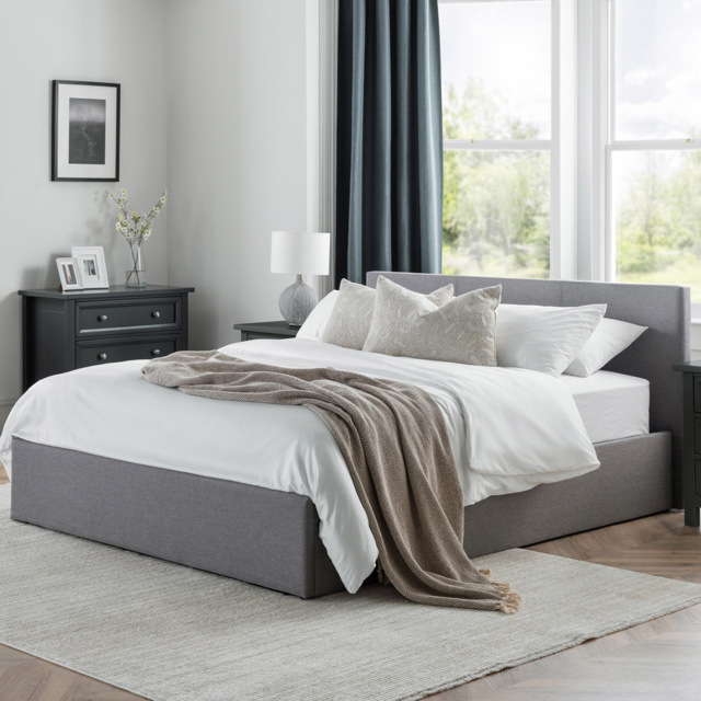 Julian Bowen Rialto Double Light Grey Linen Storage Bed - image 1