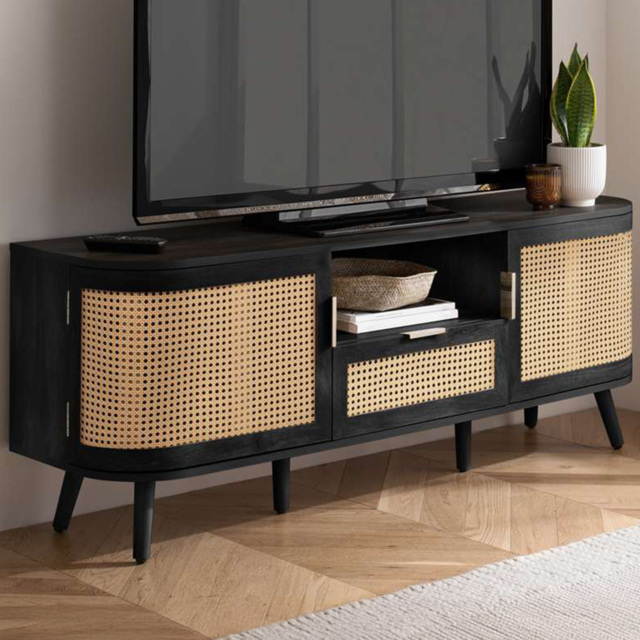 Birlea Noah Black Rattan 2 Door Single Drawer TV Unit - image 1
