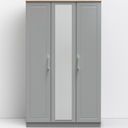Crowndale Kent 3 Door Dusk Grey and Bardolino Oak Mirror Wardrobe