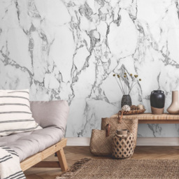 Grandeco White Marble 3 Lane Wall Mural
