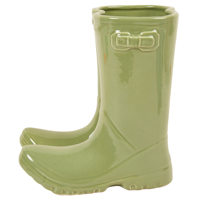 Green Wellington Boot Vase Ornament 22cm - image 1