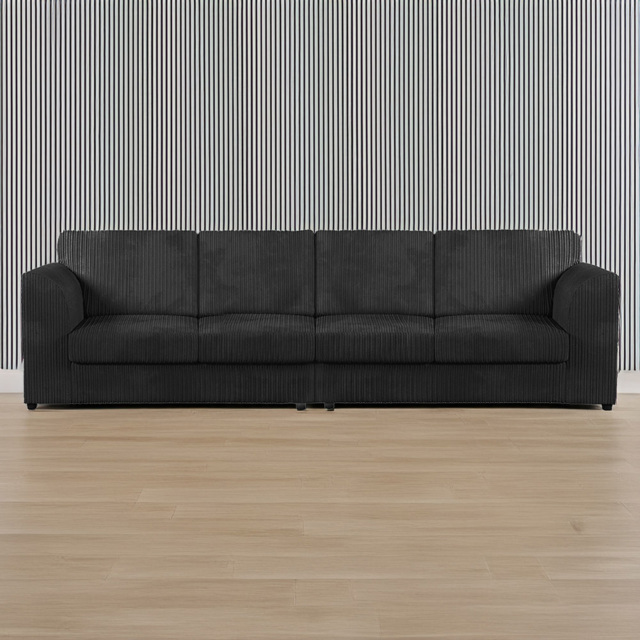 Luxor 4 Seater Black Jumbo Cord Long Sofa with Full Back - image 1
