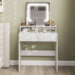 Portland White 2 Drawer 2 Shelf Dressing Table with LED Light Mirror