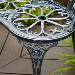 Home Source Rose Detail Grey 2 Seater Outdoor Bench - thumbnail 4