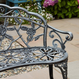 Home Source Rose Detail Grey 2 Seater Outdoor Bench - thumbnail 3