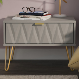 Crowndale Diamond Single Drawer Dusk Grey Wide Side Table Ready Assembled - thumbnail 1