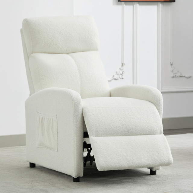 Cream and White Teddy Fabric Adjustable Recliner Armchair - image 1
