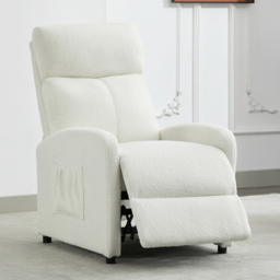 Cream and White Teddy Fabric Adjustable Recliner Armchair
