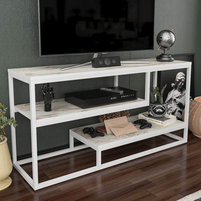 Decorotika Lorin White Marble Effect 2 Shelf Reversible TV Unit - image 1