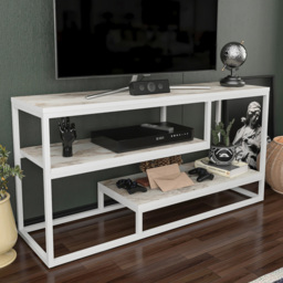 Decorotika Lorin White Marble Effect 2 Shelf Reversible TV Unit - thumbnail 1