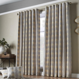 Alan Symonds Flections Jacquard Shimmering Lined Ring Top Eyelet Curtains Ochre 167 x 228cm - thumbnail 1