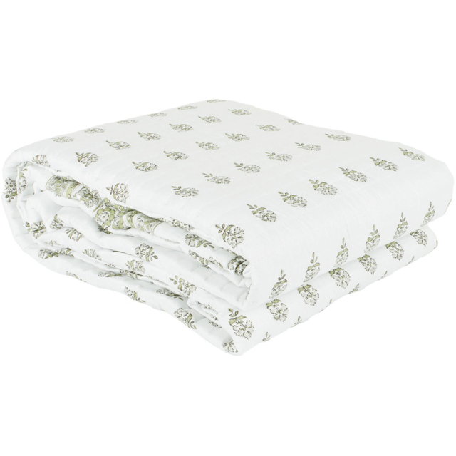 Divante White and Sage Samaira Print Bedspread 200 x 240cm - image 1