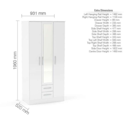 Lynx 3 Door 2 Drawer White Mirror Wardrobe - thumbnail 4