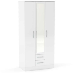Lynx 3 Door 2 Drawer White Mirror Wardrobe - thumbnail 2