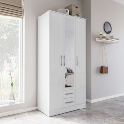 Lynx 3 Door 2 Drawer White Mirror Wardrobe - thumbnail 3
