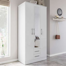 Lynx 3 Door 2 Drawer White Mirror Wardrobe - thumbnail 1