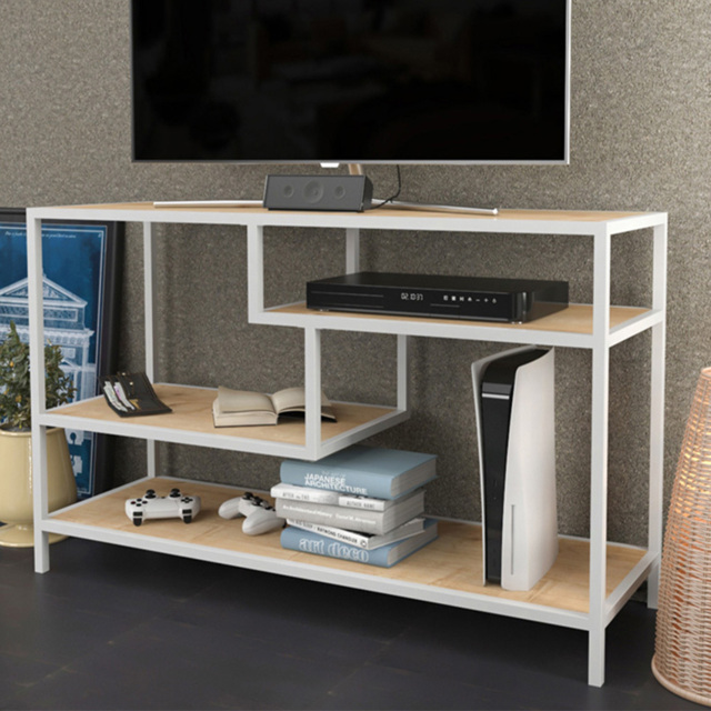 Decorotika Robins 3 Shelf White and Oak Industrial Metal TV Unit - image 1