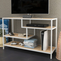 Decorotika Robins 3 Shelf White and Oak Industrial Metal TV Unit
