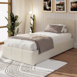GFW Natural Single Hopsack Fabric End Lift Ottoman Bed with Memory Pocket Spring Mattress - thumbnail 1