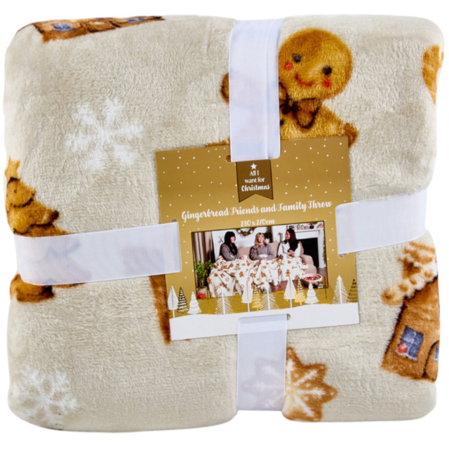 All I Want For Christmas Natural Gingerbread Family Sized Christmas Throw 230 x 270cm - image 1
