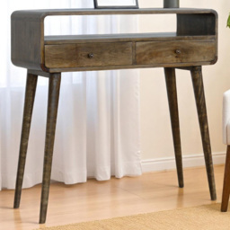 Artisan Furniture 2 Drawer Single Shelf Grey and Brown Solid Wood Curved Console Table