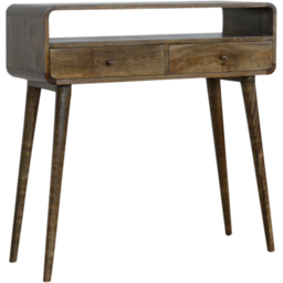 Artisan Furniture 2 Drawer Single Shelf Grey and Brown Solid Wood Curved Console Table - thumbnail 2