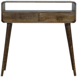 Artisan Furniture 2 Drawer Single Shelf Grey and Brown Solid Wood Curved Console Table - thumbnail 3