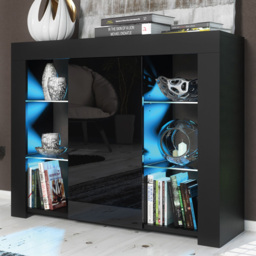 Creative Furniture Harbor Black and Black Gloss Single Door 6 Shelf Sideboard with LED