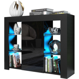 Creative Furniture Harbor Black and Black Gloss Single Door 6 Shelf Sideboard with LED - thumbnail 3