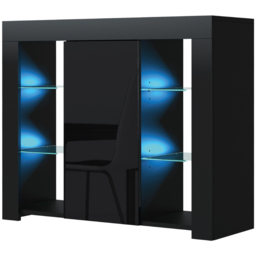 Creative Furniture Harbor Black and Black Gloss Single Door 6 Shelf Sideboard with LED - thumbnail 2