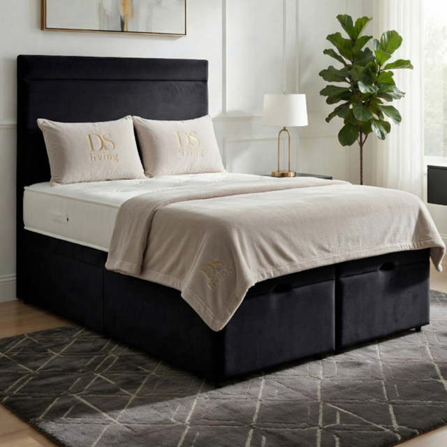 DS Living Majesty Black Single Plush Velvet Ottoman Bed - image 1