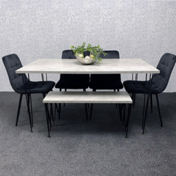 Kosy Koala 6 Seater Wood and Velvet Tufted Dining Bench Set Grey and Black
