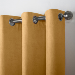 Alan Symonds Velvet Chenille Ring Top Eyelet Curtains Ochre 142 x 183cm - thumbnail 3