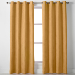 Alan Symonds Velvet Chenille Ring Top Eyelet Curtains Ochre 142 x 183cm
